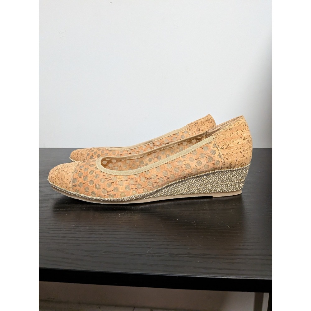 Sesto Meucci Womens Cork Perforated Wedge Pumps Tan Gold Made in Italy Size 10 W - Picture 5 of 14